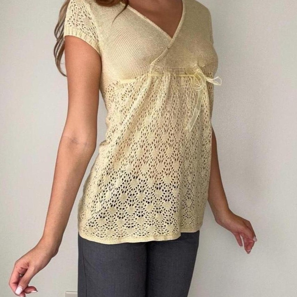 vintage 00s gold crochet babydoll top